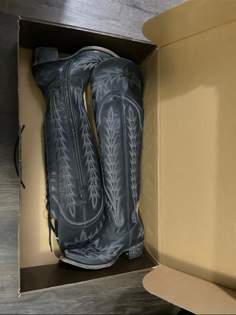 Black Over-the-Knee Embroidered Western Boots